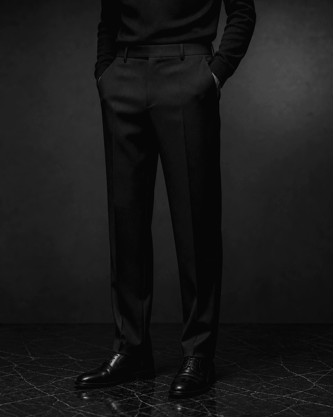 Модель в чёрных tailored-брюках